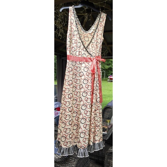 Cato Fashion True Wrap Flowy Ruffle Dress Sz 12 Pre-owned Red Black Multi - Picture 1 of 5